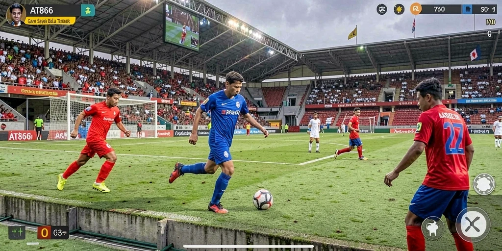 Tampilan gameplay seru di AT866 dengan aksi sepak bola yang menegangkan.