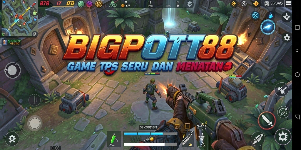 Screenshot gameplay BIGPOT88 menunjukkan aksi seru dalam pertempuran TPS.