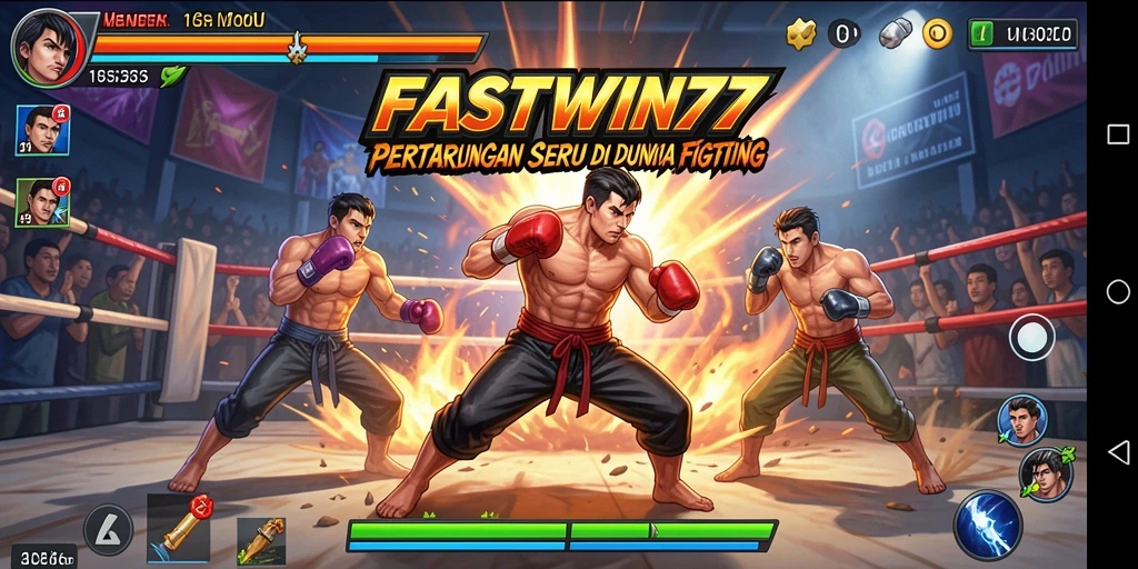 Tampilan aksi pertarungan seru di FASTWIN77 dengan karakter yang beragam.