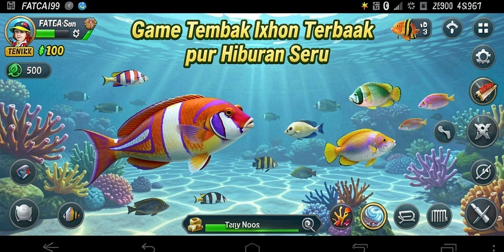 Gambaran gameplay seru dalam FATCAI99 saat menangkap ikan.