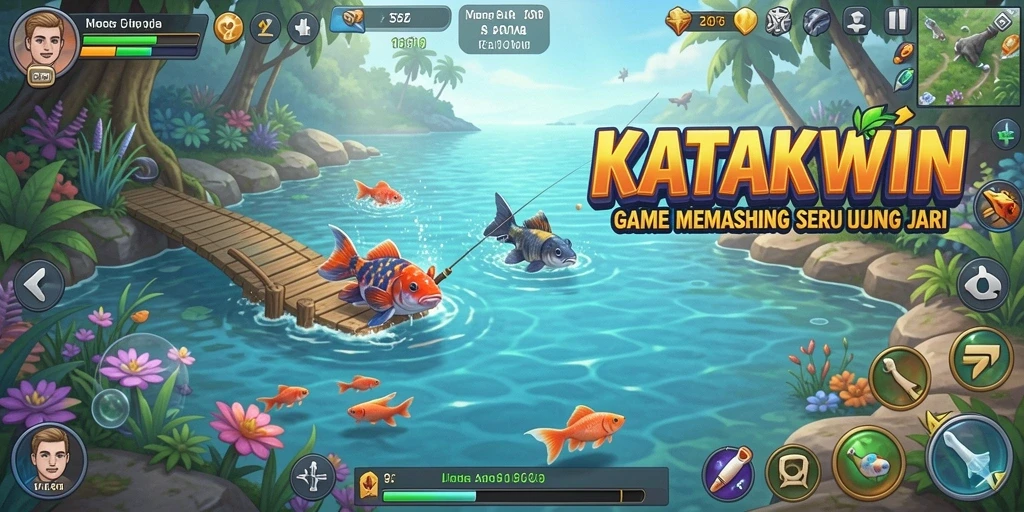 Tangkapan ikan berwarna-warni di KATAKWIN saat gameplay.