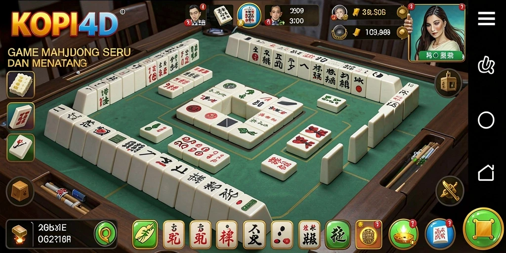 Tampilan gameplay menarik dari KOPI4D dengan ubin Mahjong yang berwarna-warni.