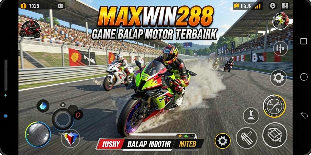 Tampilan gameplay seru dari MAXWIN288 saat balap motor.