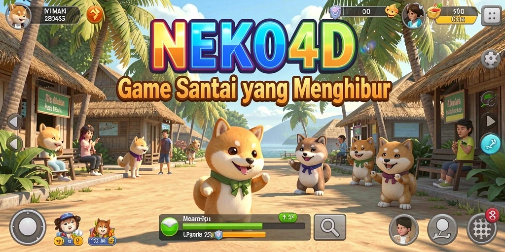 Screenshot gameplay <strong>NEKO4D</strong> menampilkan karakter kucing yang lucu dalam suasana yang ceria.