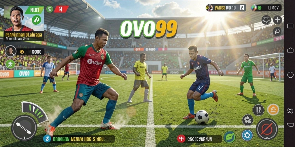 Tangkapan layar utama OVO99 menampilkan aksi permainan olahraga yang penuh semangat.