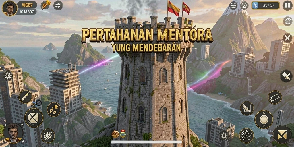 Tampilan gameplay WG87 yang seru dalam membela menara.